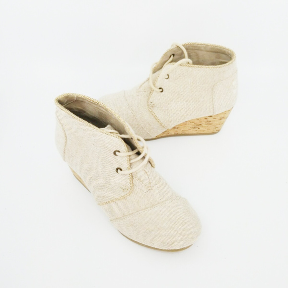 Toms Shoes - Toms Womens Desert Wedge Natural Metallic Linen